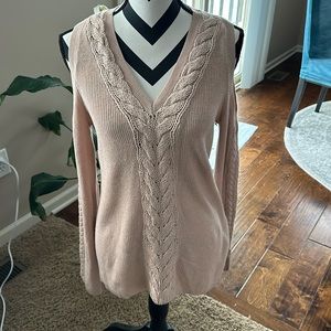 Like New White House Black Market Blush cold shoulder sweater